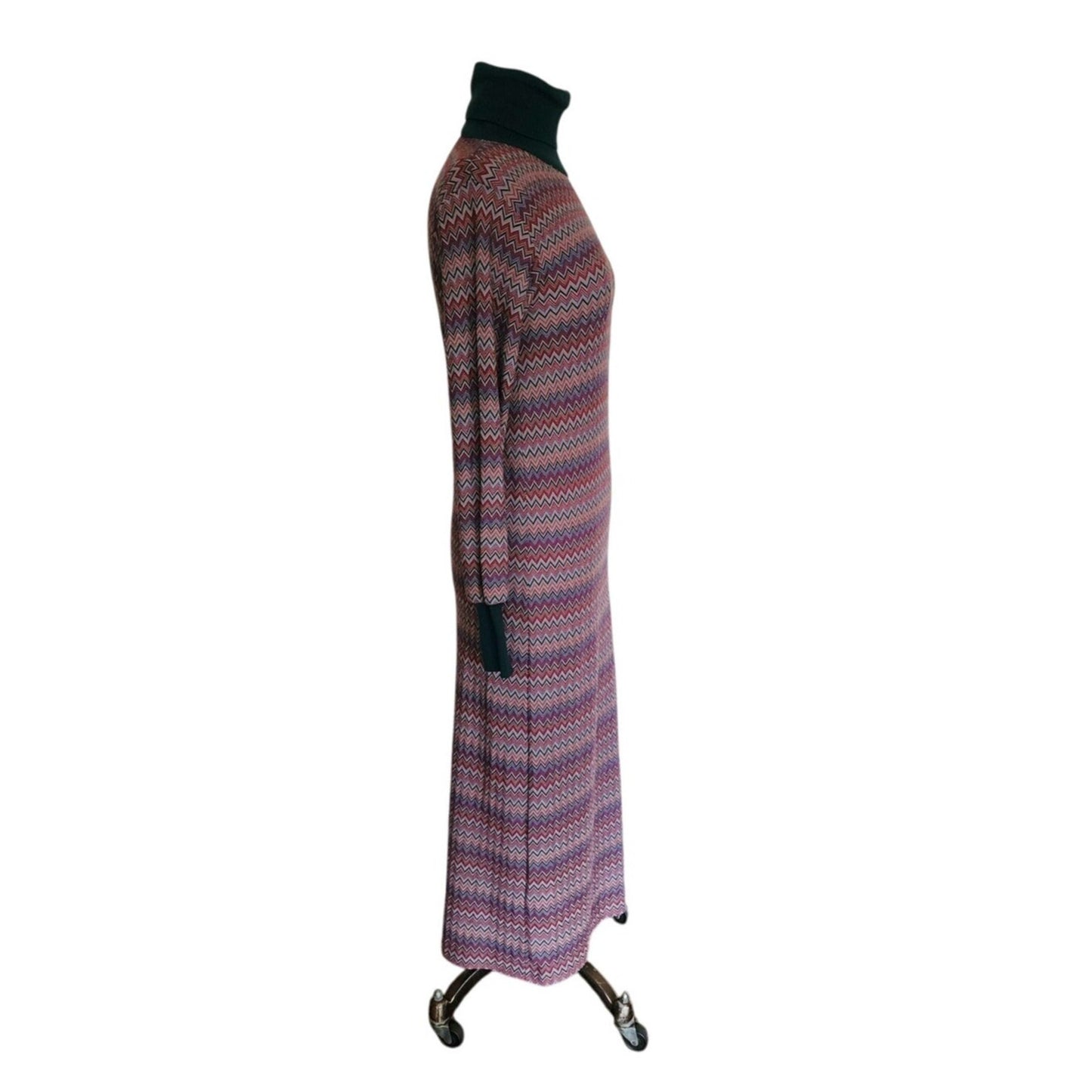 Vintage 1970s MISSONI Knit Dress Long Sleeved Turtleneck Zigzag Pattern