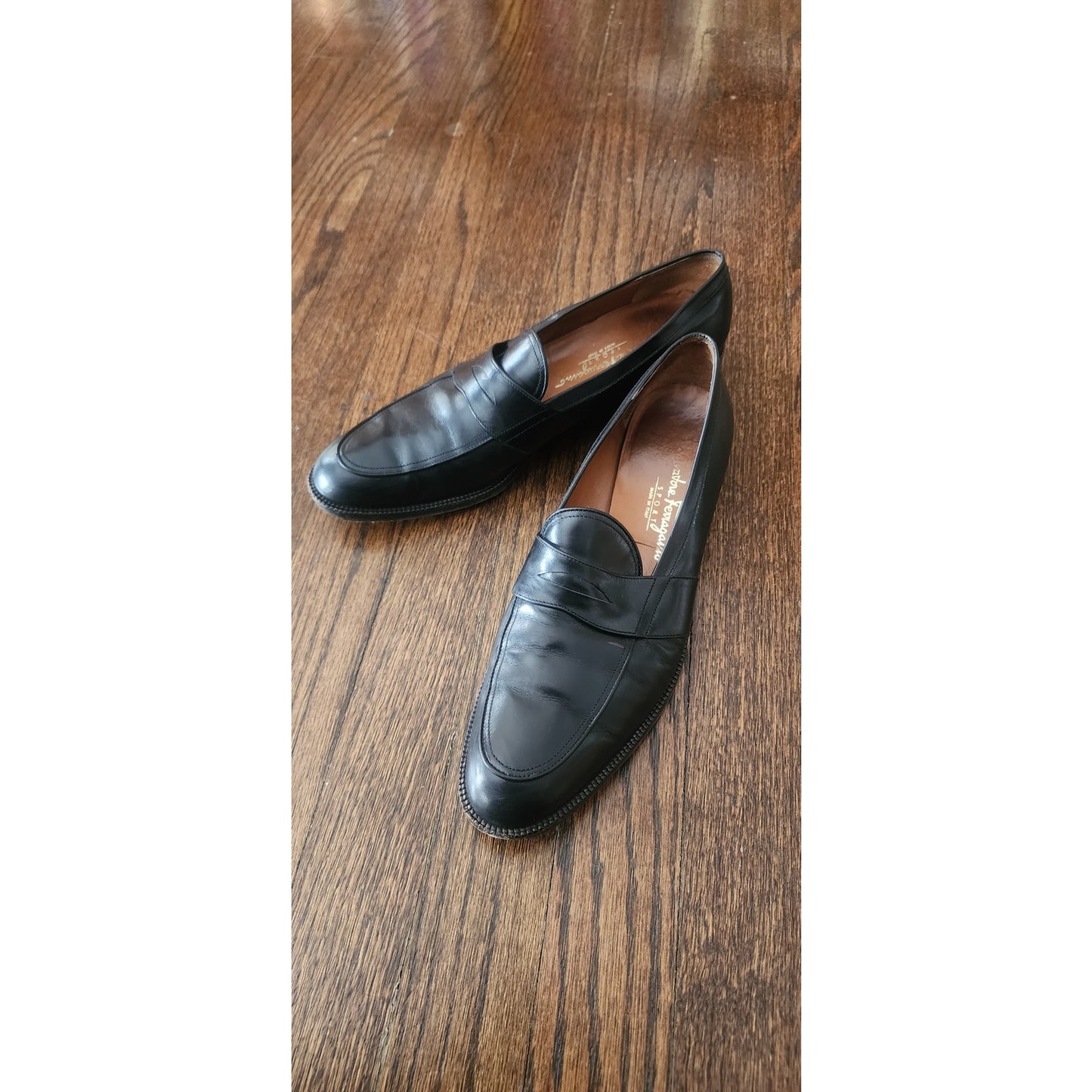 Vintage 90s Ferragamo Women's Shoes Penny Loafers 10.5 Narrow Black Leather