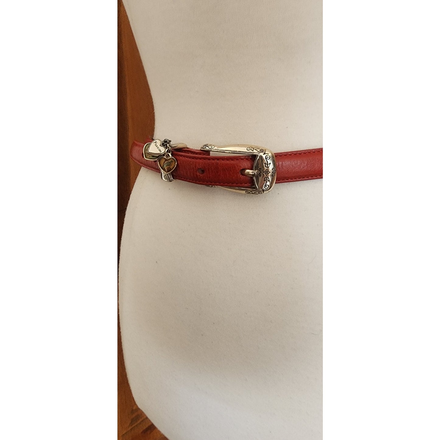 Vintage 1990s Brighton Belt Red Leather Silver Heart Charms Love Gratitude Passion