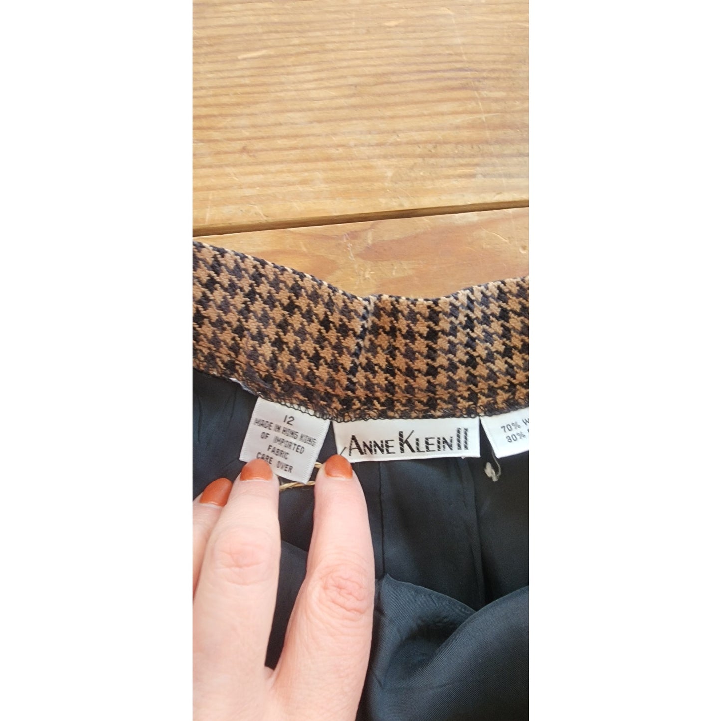 Vintage 80s Wool Pants Anne Klein II Brown Houndstooth / M