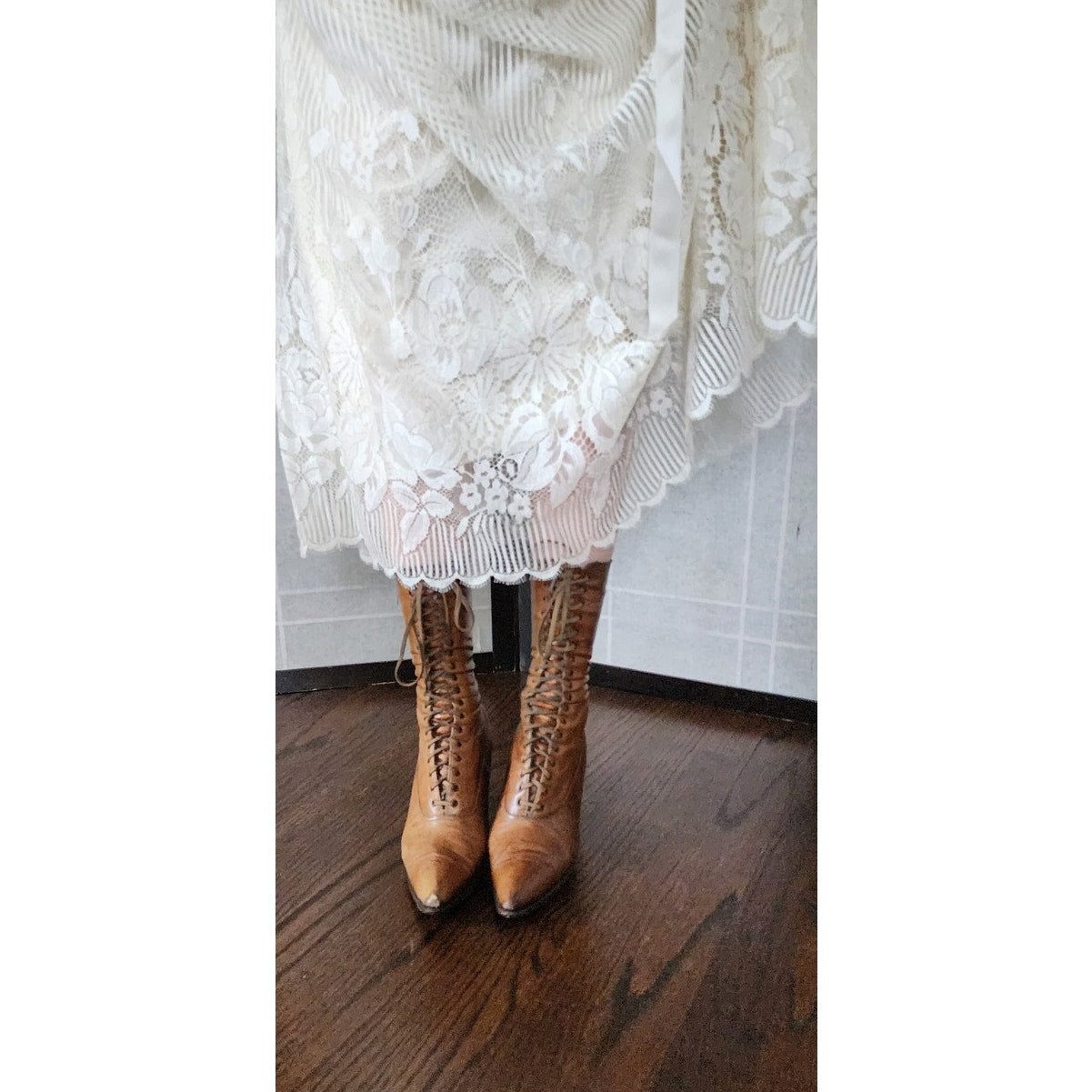 Antique Edwardian Granny Boots Brown Leather Lace Up 7