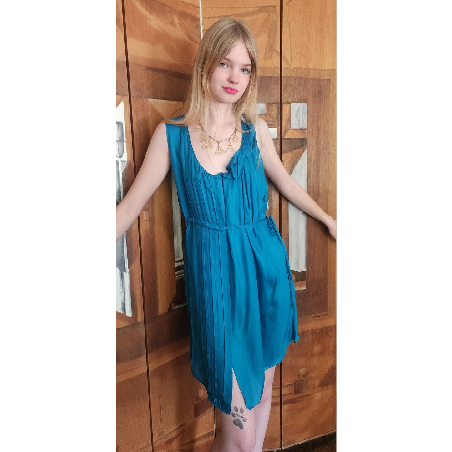 Vintage 2000s Chloe Party Dress Sleeveless Blue Silk Asymmetrical Tie NEW w/Tags