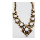 1960s Choker Necklace White Milk Glass & Gold Baroque Style
