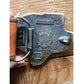 Vintage 1980s Tooled Leather Belt Mens Brass Buckle Texas Lone Star / Great American Buckle Company Chicago 42" - 47"