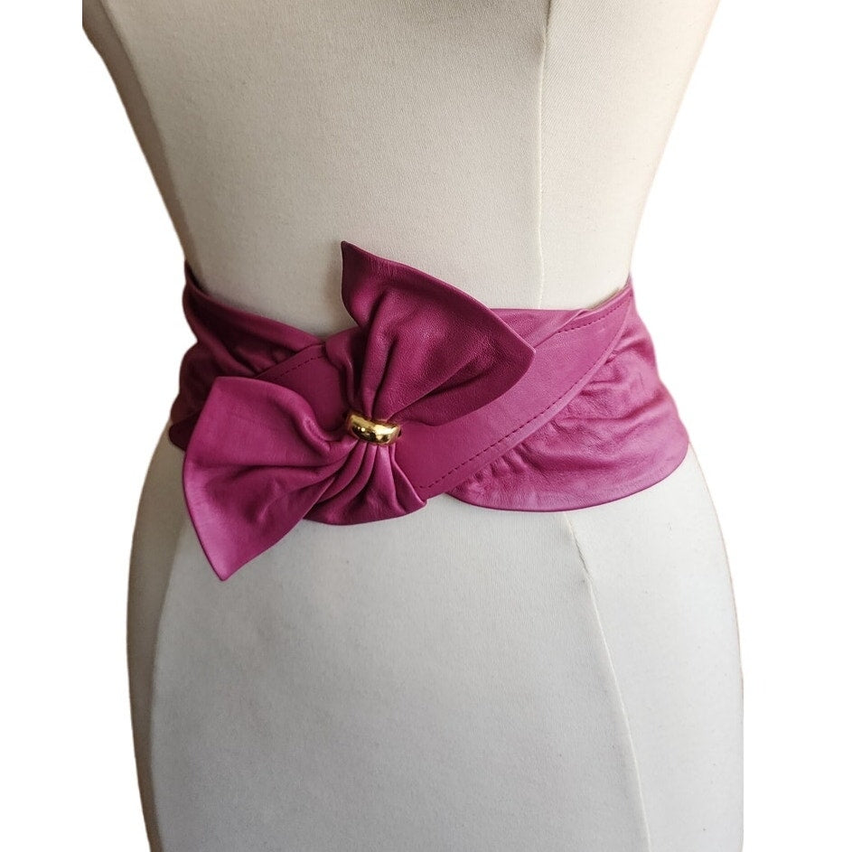 Vintage 80s Purple Leather Belt Bow Ginnie Johansen Dallas