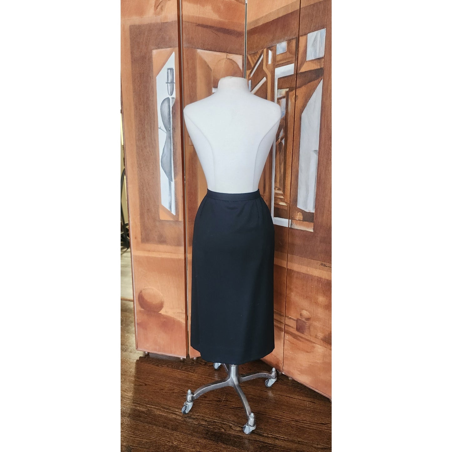 Vintage 1980s VALENTINO Pencil Skirt Black Wool Button Down Midi Medium
