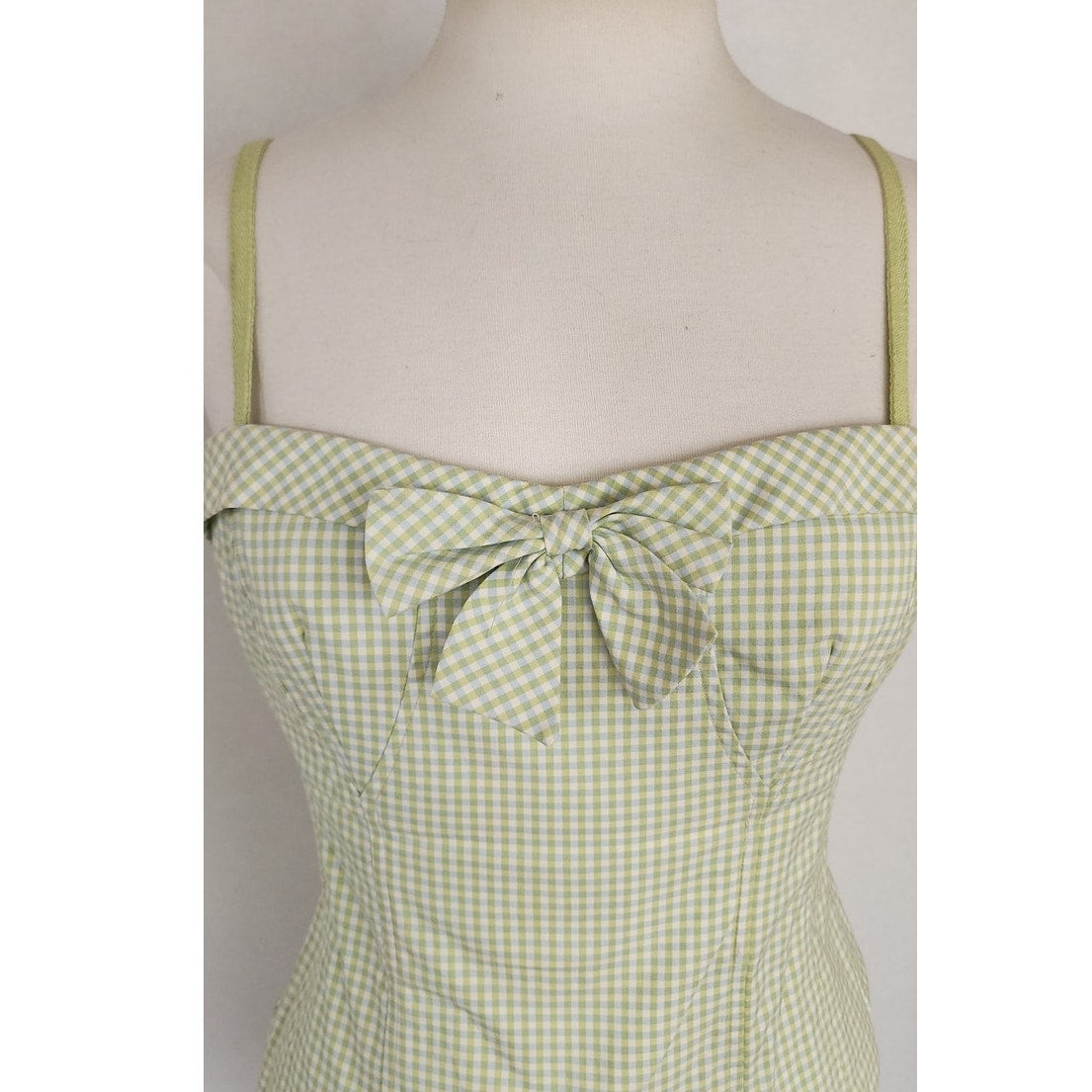 Vintage 2000s Bustier Top Green Ginham Print Nanette Lepore / M