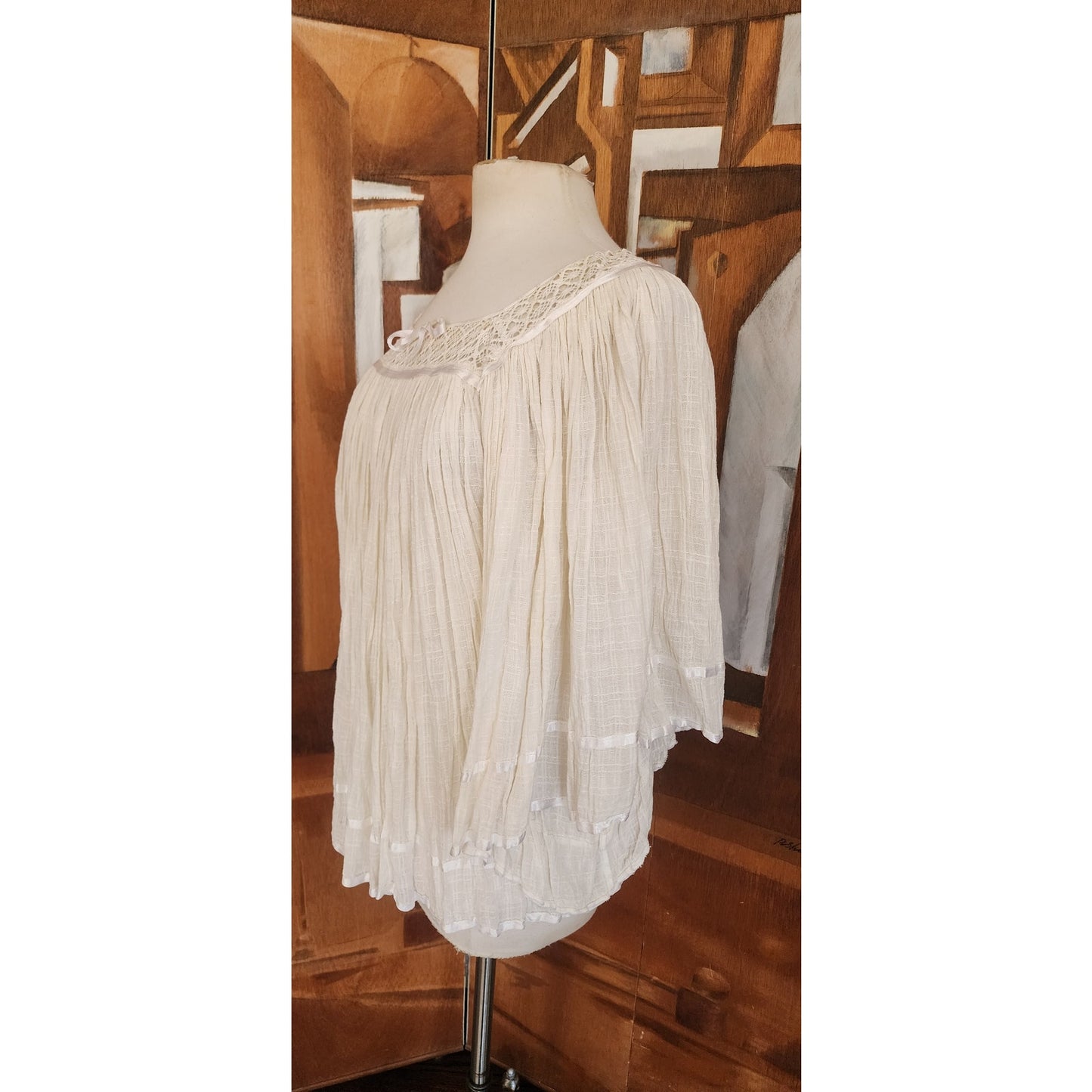 Vintage Gauzy Cotton Blouse Angel Sleeve Boho Inty Huasy Ecuador Boho Hippie
