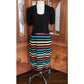 Vintage 70s St John Knit Dress + Bolero Jacket Set Black w/Rainbow Stripe