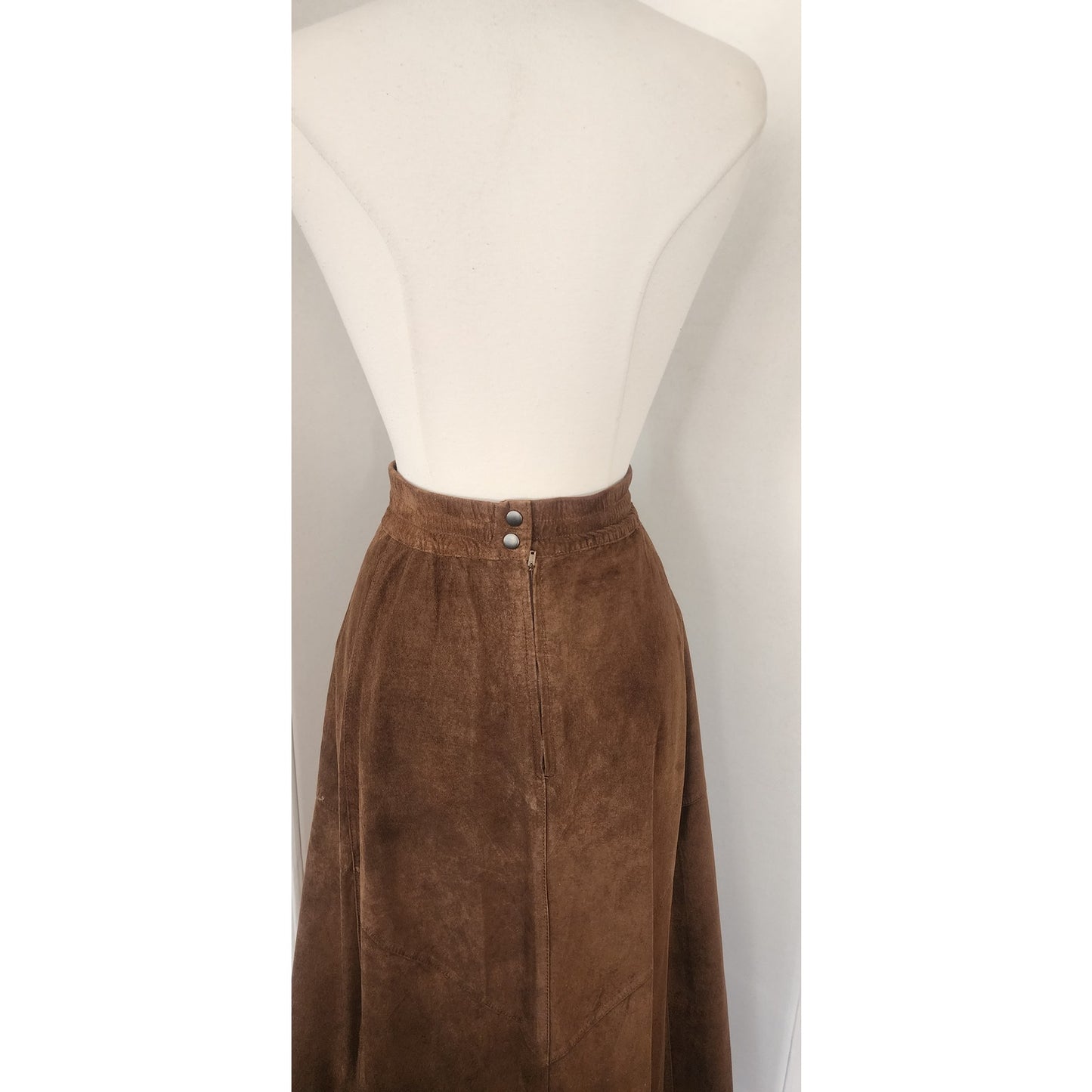 Vintage 70s Midi Skirt in Brown Suede Pia Rucci Large