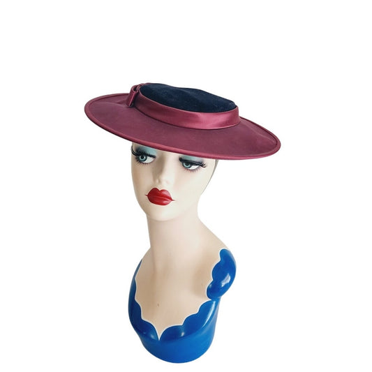 Vintage 50s Saucer Hat Burgundy Red Velet Satin Lytton's