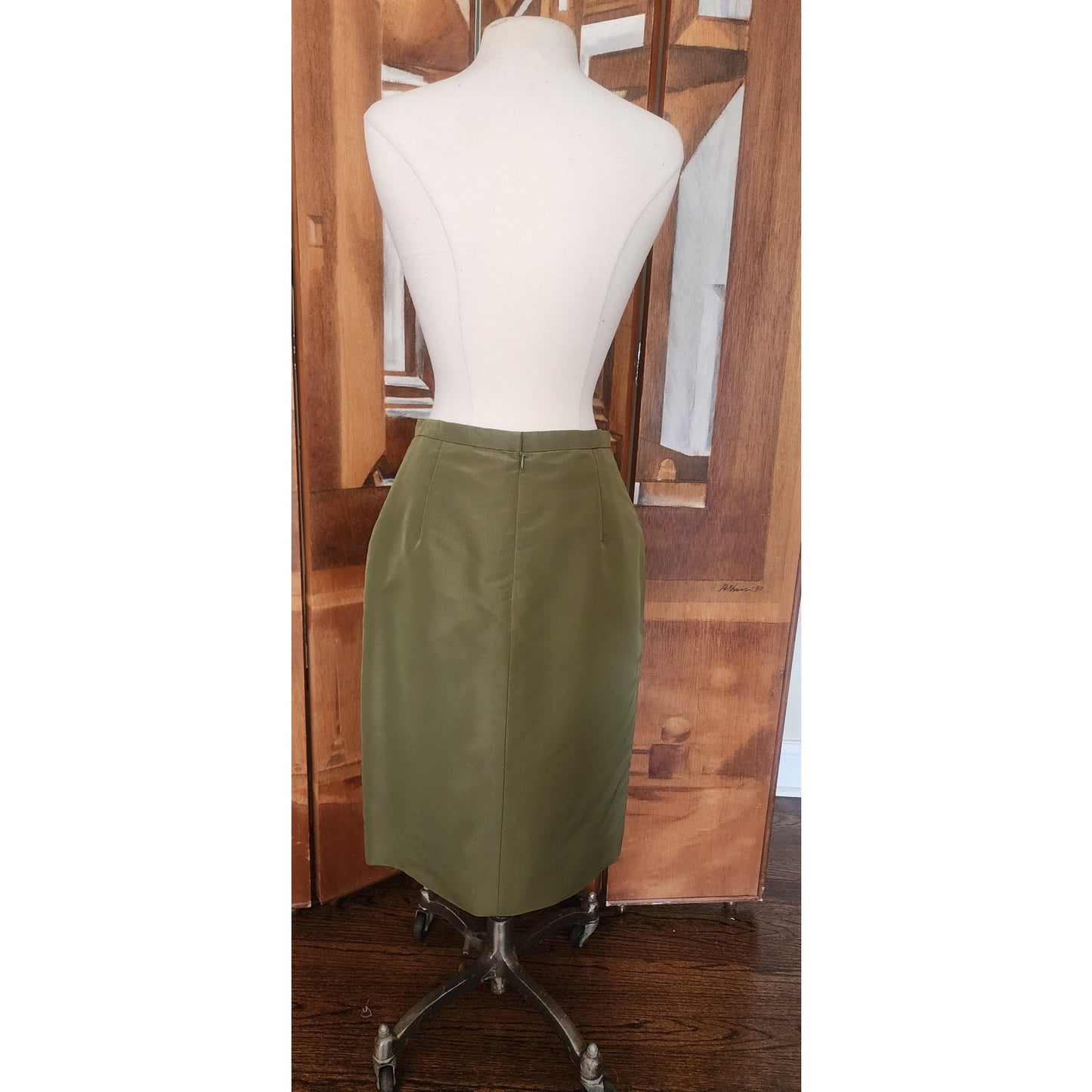 Oscar de la Renta Skirt Suit SS 2008 Green Silk Taffeta Peplum Blazer Bell Cuffs