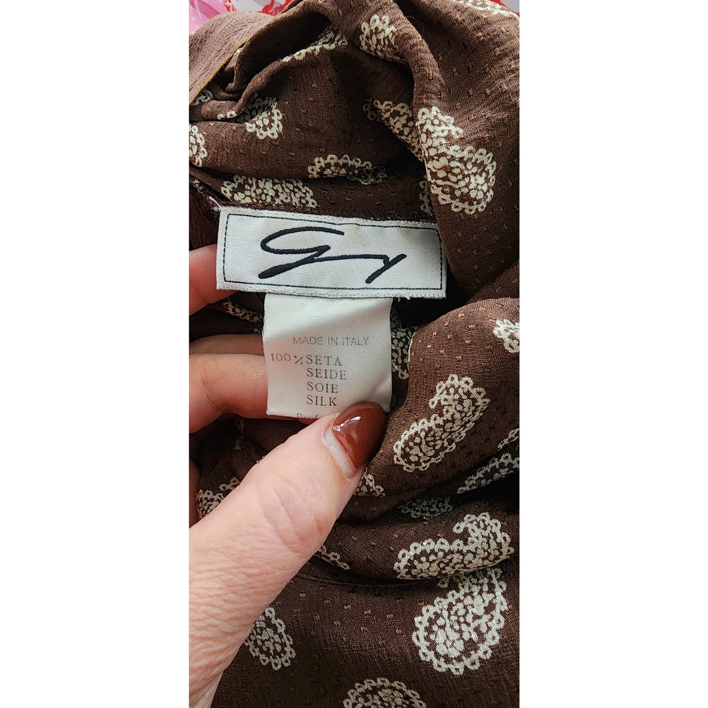 Vintage 80s GENNY Silkprint Blouse Tunic Paisley Print Brown White