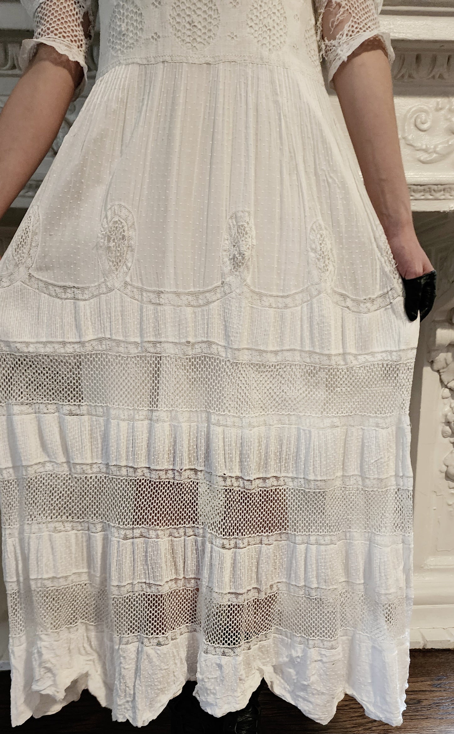 Edwardian White Lawn Dress Dotted Swiss & Crochet Lace Marjory