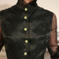70s Black Maxi Dress in Silk Organza Rhinestone Buttons by Melinda / M