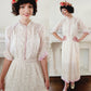 Edwardian Dress Subtle Floral Print w/ Pink Trim S