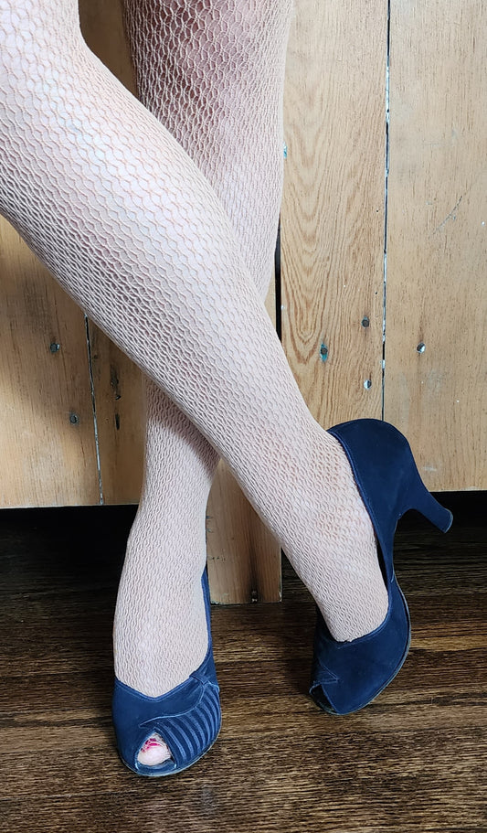 30s Peep Toe Pumps High Heel Shoes Navy Blue Suede  5.5