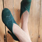 40s Green Suede Shoes High Heel Pumps by Walk Over size 5