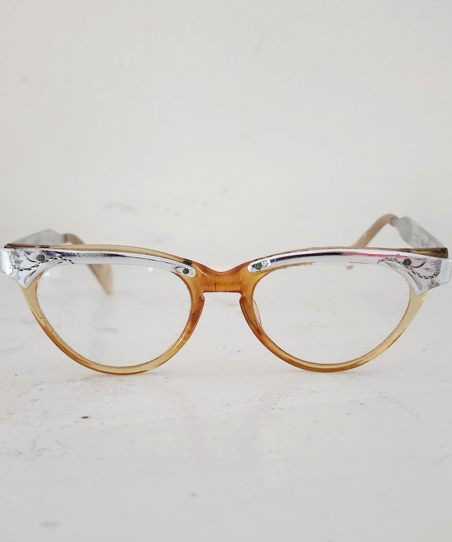 50s Eye Glasses Chased Silver Frames
