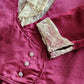 1920s Day Dress Long Sleeves Burgundy Red Silk Beige Lace M /L