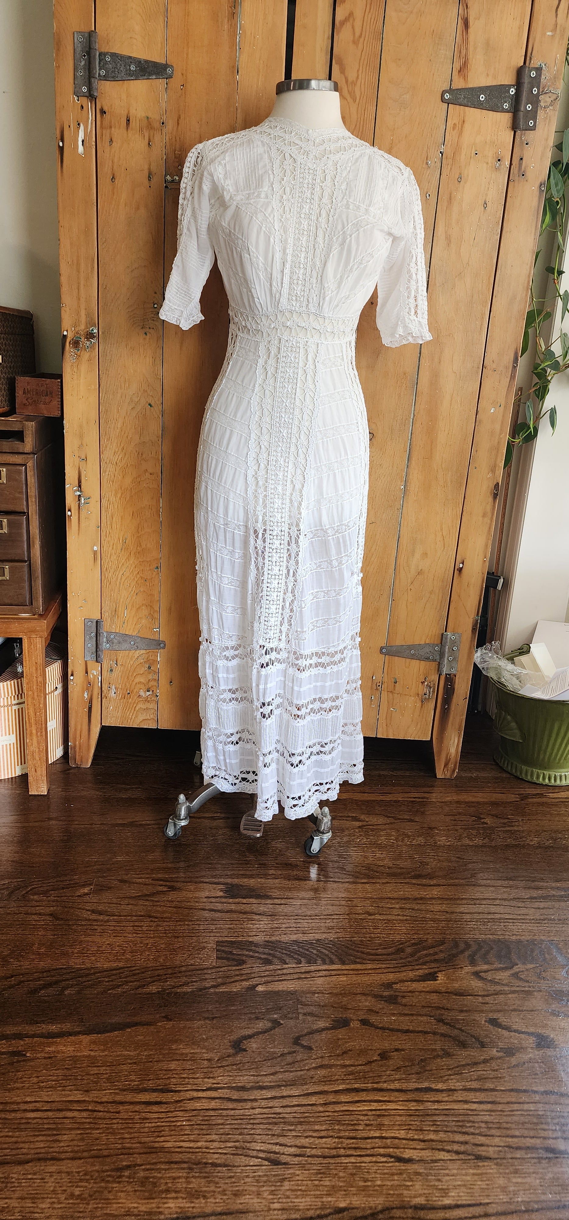 Edwardian Lingerie Dress White Cotton Crochet Lace XS RareJule Vintage Edwardian Lingerie Dress White Cotton Crochet Lace XS RareJule Vintage