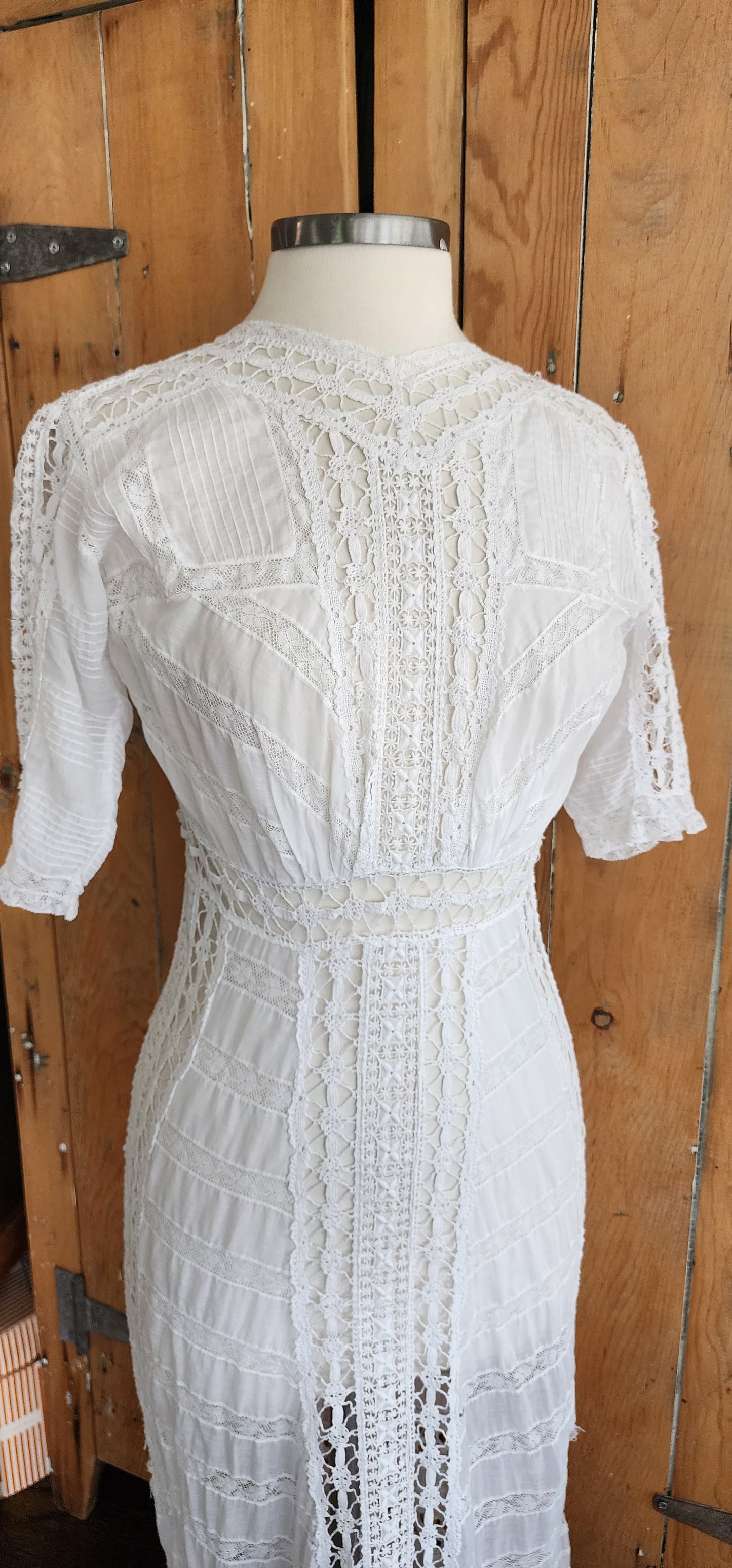 Edwardian Lingerie Dress White Cotton Crochet Lace XS