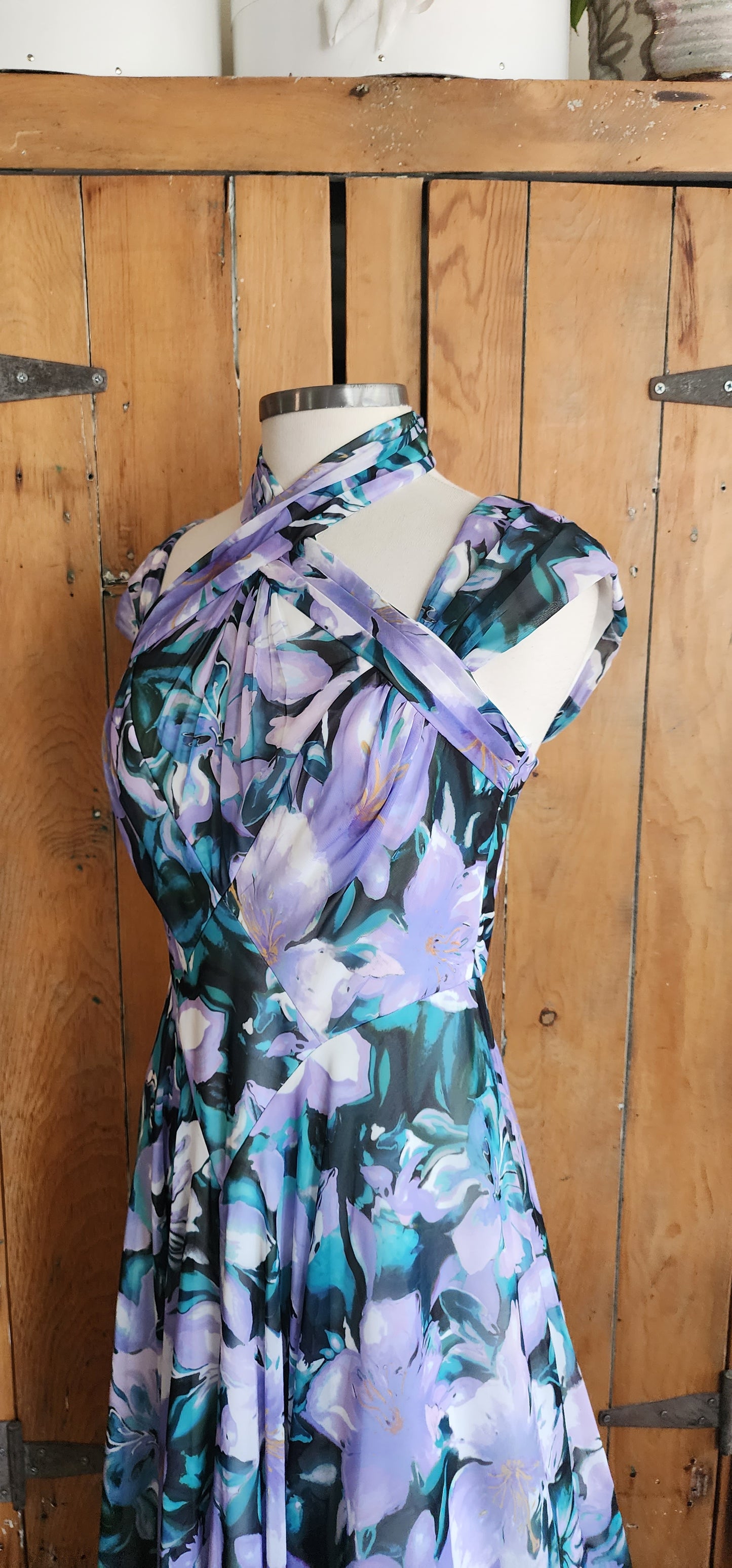 Tadashi Shoji Dress Lilac Floral Print Halter Top Asymmetrical Top
