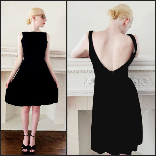 60s Black Velvet Party Dress Sleeveless by Kimie Small