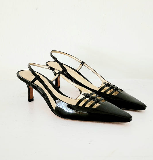 90s Ann Taylor Kitten Heel Slingbacks Dark Brown 6.5