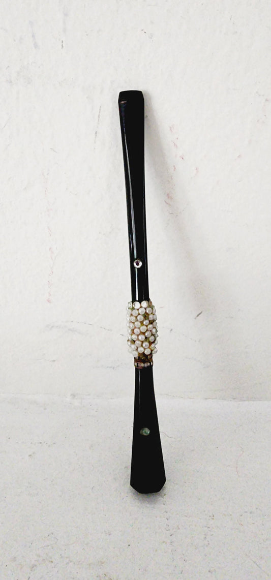 50s Black Cigarette Holder w/Rhinestones & Pearl Bead Austria