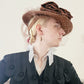 80s Brown Floral Hat Neo Edwardian Style w/Veil