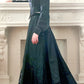 1910s Black Satin Long Skirt Leaf Applique Edwardian Costume AS IS