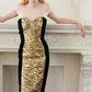 80s Black Velvet Strapless Dress Gold Ruched Front Vicky Tiel