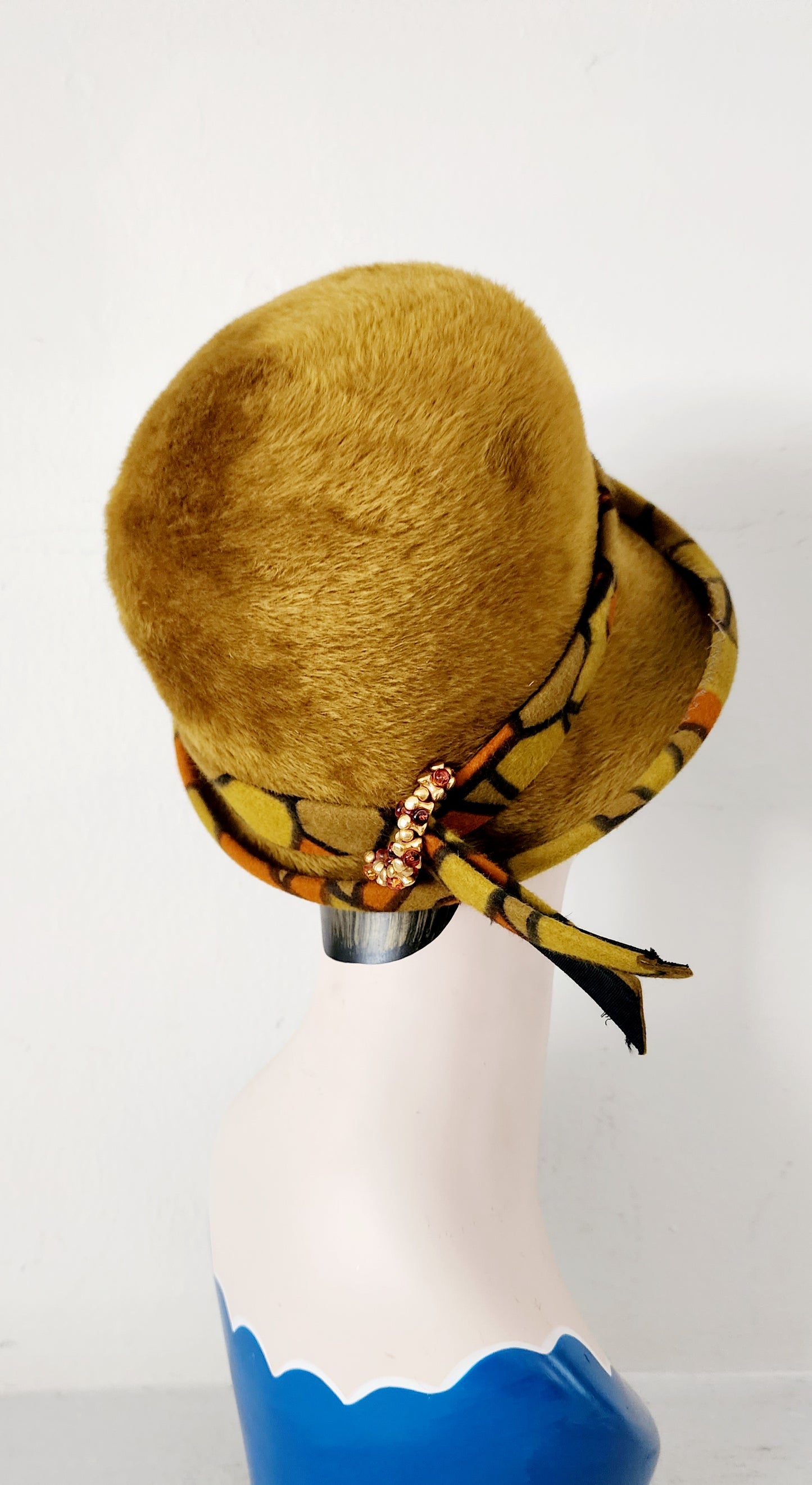 60s Mustard Yellow Brimmed Hat Shaggy Velour Lazarus