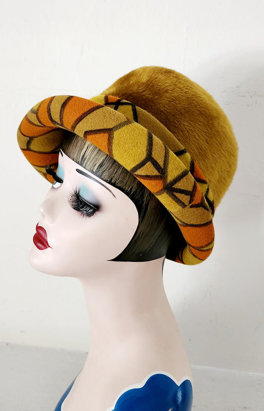 60s Mustard Yellow Brimmed Hat Shaggy Velour Lazarus