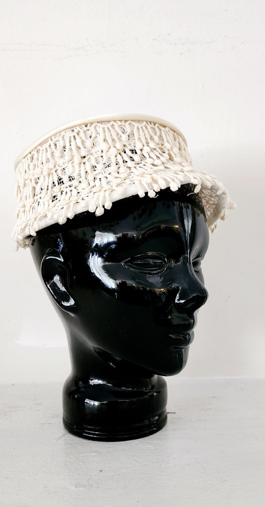 50s White Hat Crochet Style Lacy Beanie