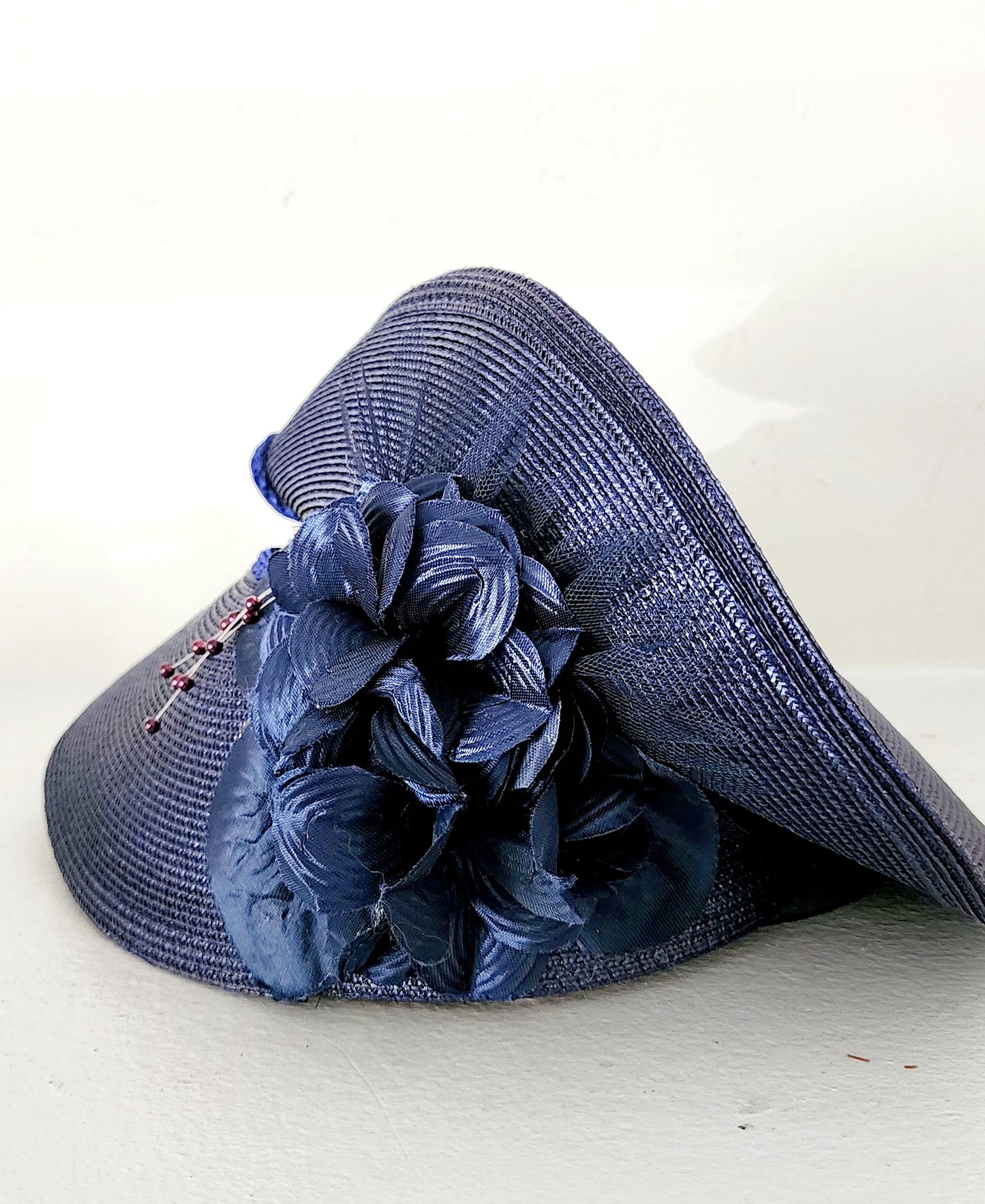 80s Does 30s Navy Blue Straw Hat Asymmetrical Modernist