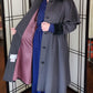 80s Gray Wool Coat w/Embroidered Velvet Collar & Shoulder Panel Charles Klein