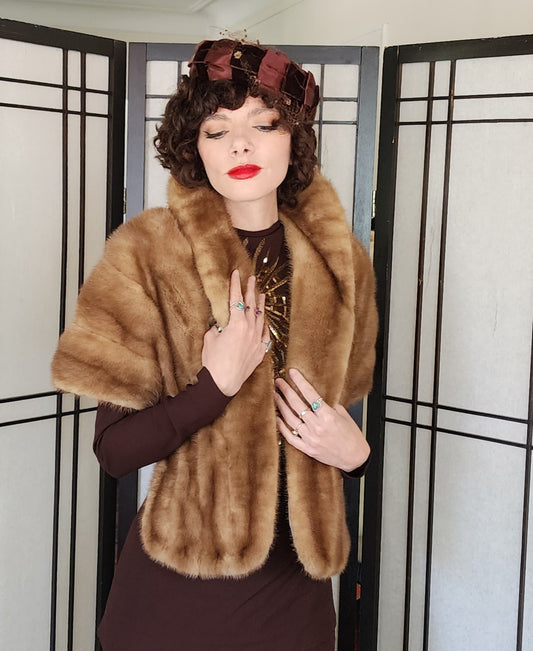 50s Caramel Mink Fur Wrap Stole Emba Autumn Haze