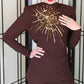40s Skirt Suit Brown Rayon Gold Sequined Top Sunburst Star Fred A Block