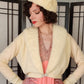 50s Cream Wool Cardigan w/White Fur Collar