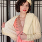 50s Cream Wool Cardigan w/White Fur Collar