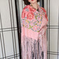 1920s Embroidered Pink Piano Shawl Handknot Border Fringe