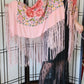 1920s Embroidered Pink Piano Shawl Handknot Border Fringe