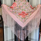 1920s Embroidered Pink Piano Shawl Handknot Border Fringe