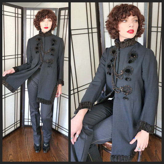 Edwardian Black Ladies Jacket Velvet Embroidery Fringe Pompoms