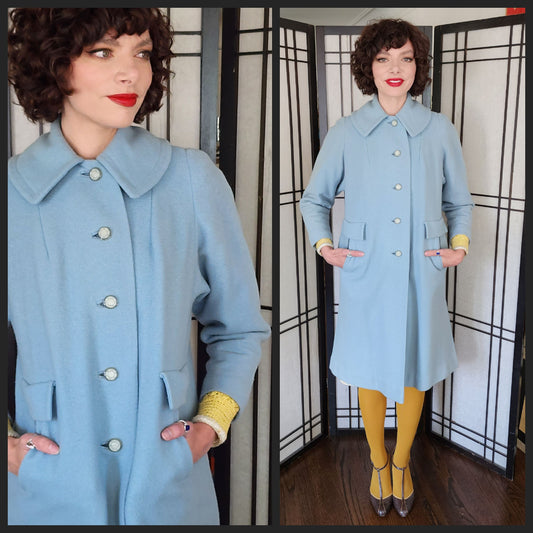 60s Baby Blue Wool Coat by Livingstons Young Town