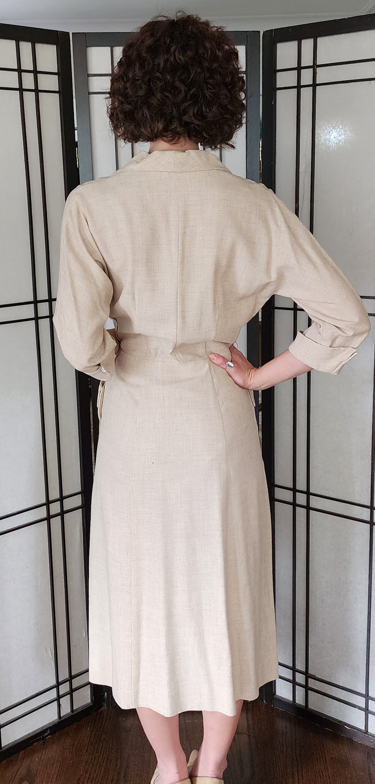 40s Beige Wool Shirtwaist Dress by Jack Mann