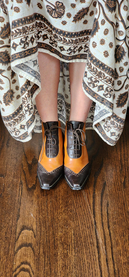 90s Ankle Boots Brown & Tan Giraudon 39