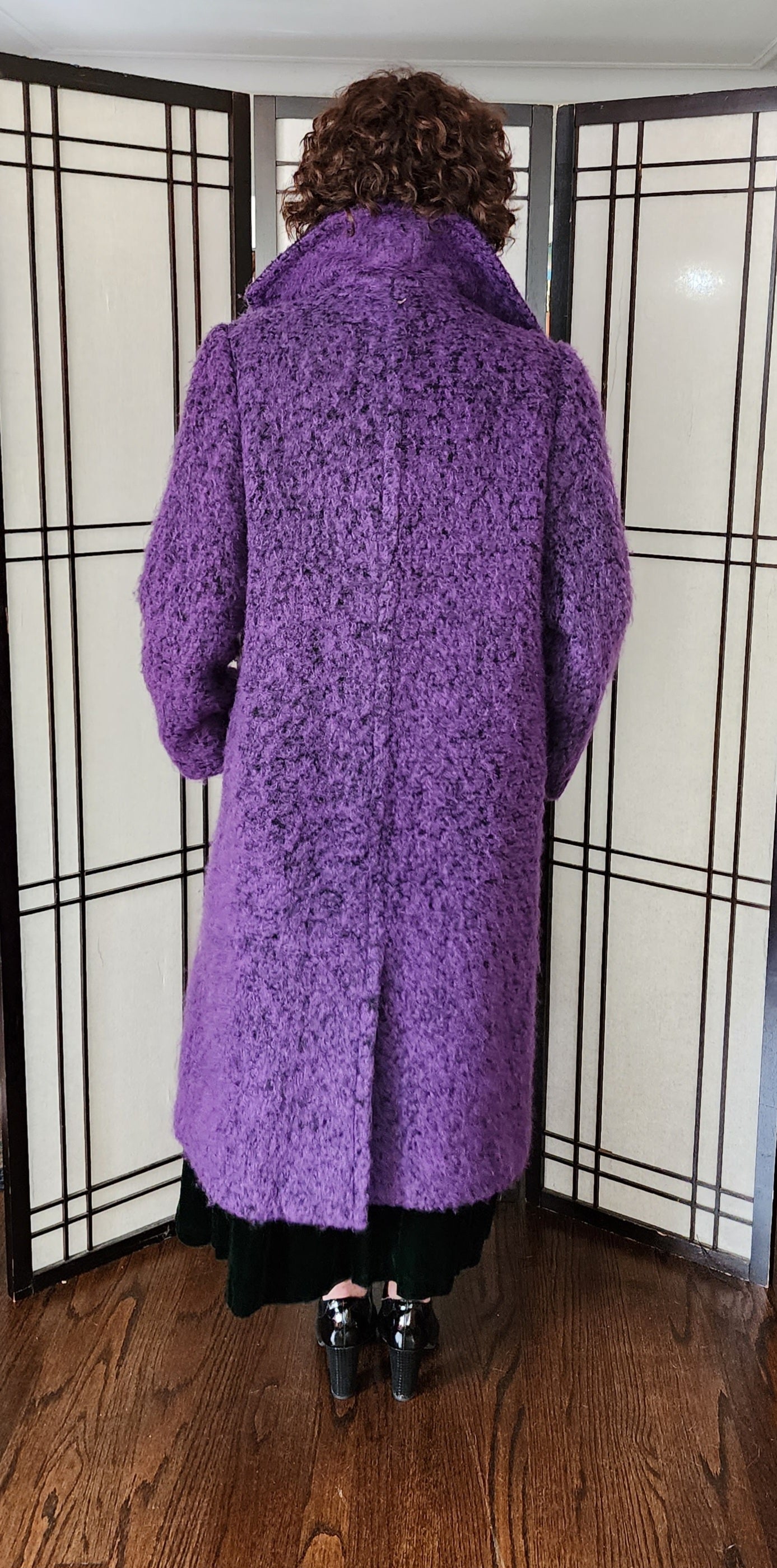 80 Purple Coat by Pauline Trigere Fuzzy Felt Texture - Large